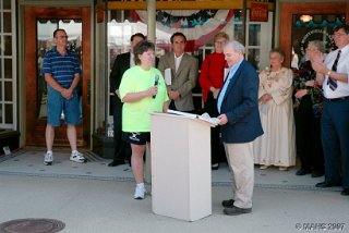 Past MAHS president Amanda Jacobson sharing the podium with president Don Schneider.